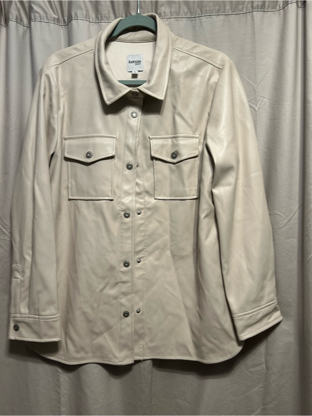 kensie Cream Faux Leather Button-Front Shirt Jacket